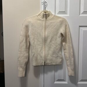 bebe Vintage Y2K Angora Knit Double Zip Up Mock Neck Sweater, S in Cream